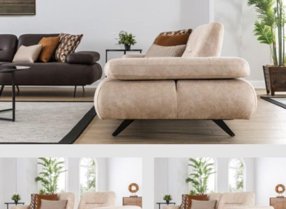 Sofa 2 Seater Upholstered Sofa Beige Textill Leather Design Modern Couch Sofas Luxury